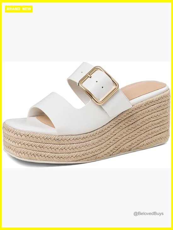 Shoes - Platform Wedge Sandals Slip On Espadrille Flatform Slides Adjustable Buckle